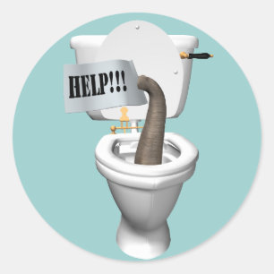 Sticker Rond Éléphant coincé dans les toilettes
