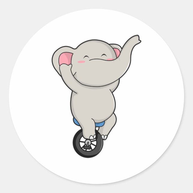 Sticker Rond Eléphant comme artiste au cirque avec pneus (Devant)