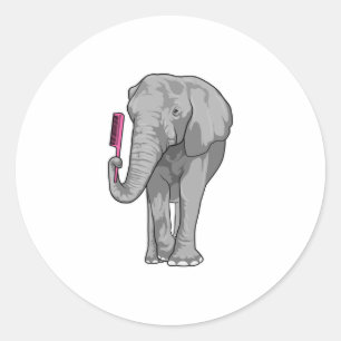 Sticker Rond Elephant comme coiffeur avec peigne