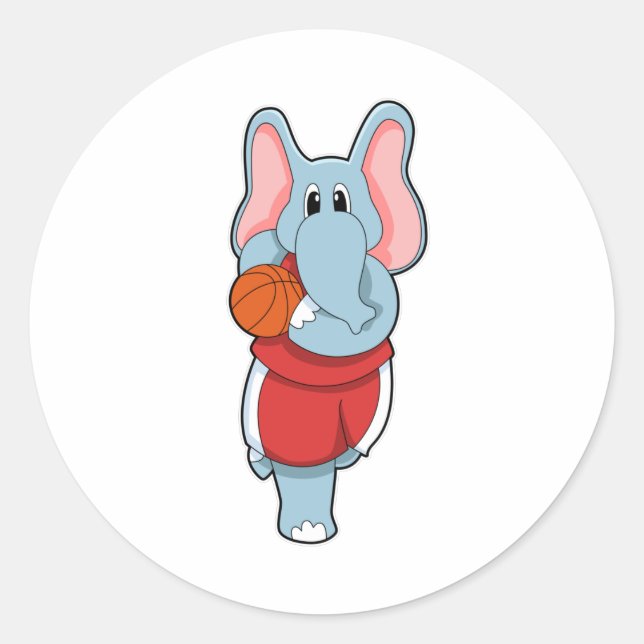 Sticker Rond Elephant comme joueur de basket-ball avec basket-b (Devant)