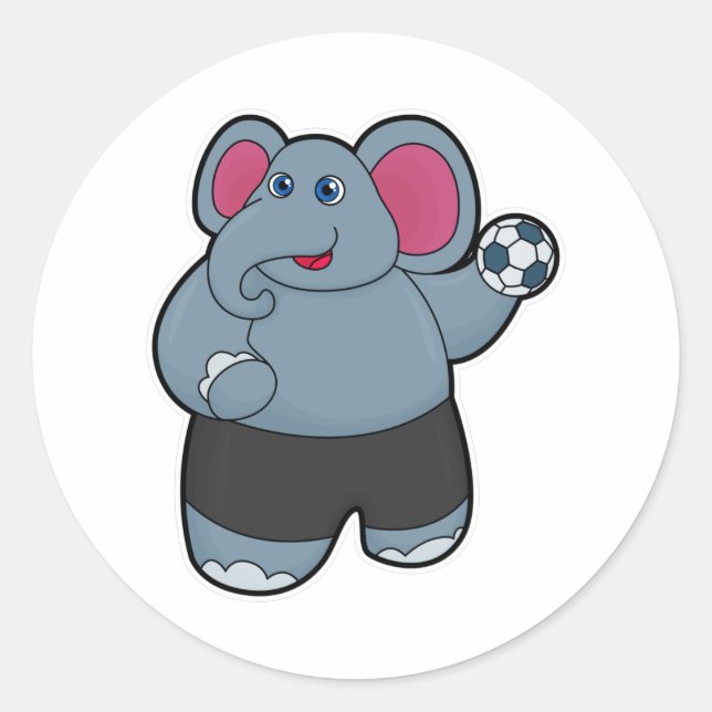 Sticker Rond Elephant comme joueur de handball avec Handball (Devant)