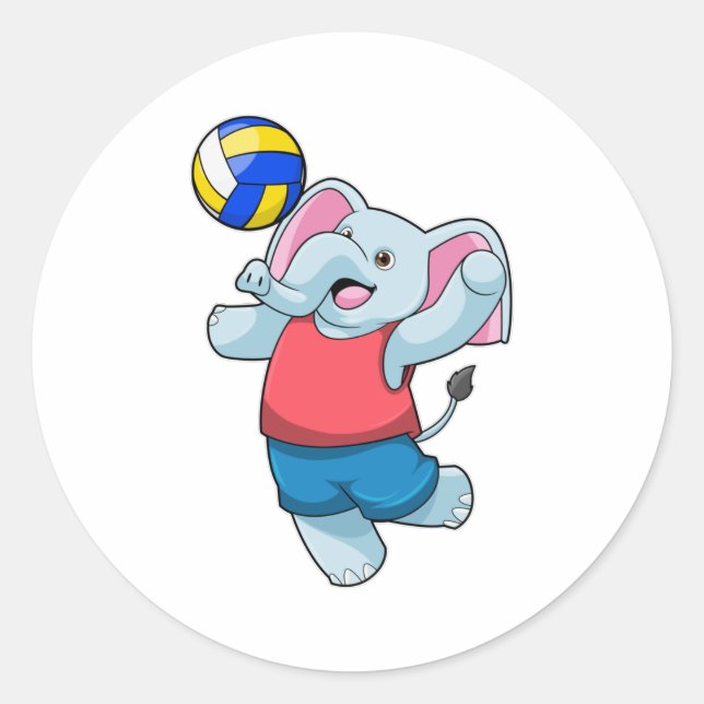 Sticker Rond Elephant comme joueur de volleyball avec volleybal (Devant)