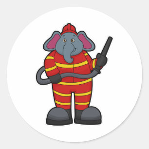 Sticker Rond Elephant comme pompier avec tuyau