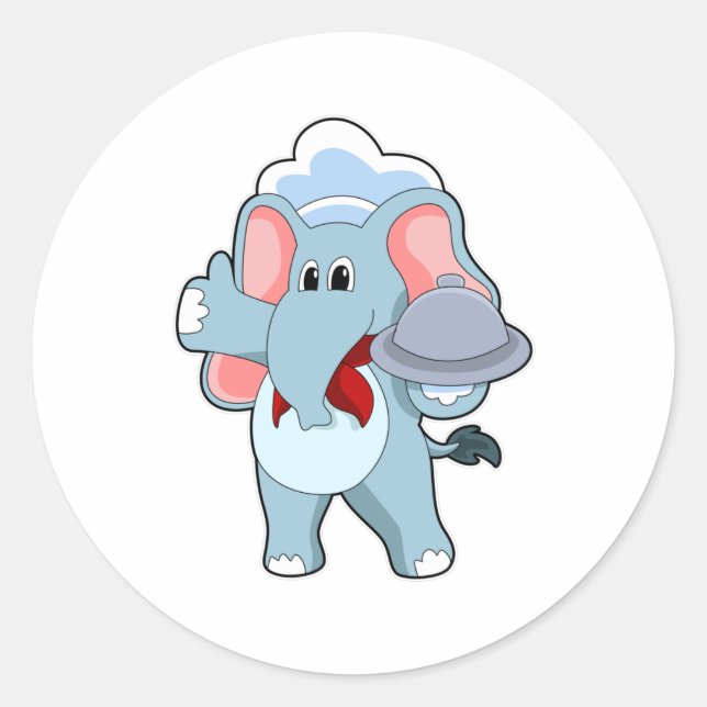 Sticker Rond Elephant comme serveur avec Plattre (Devant)