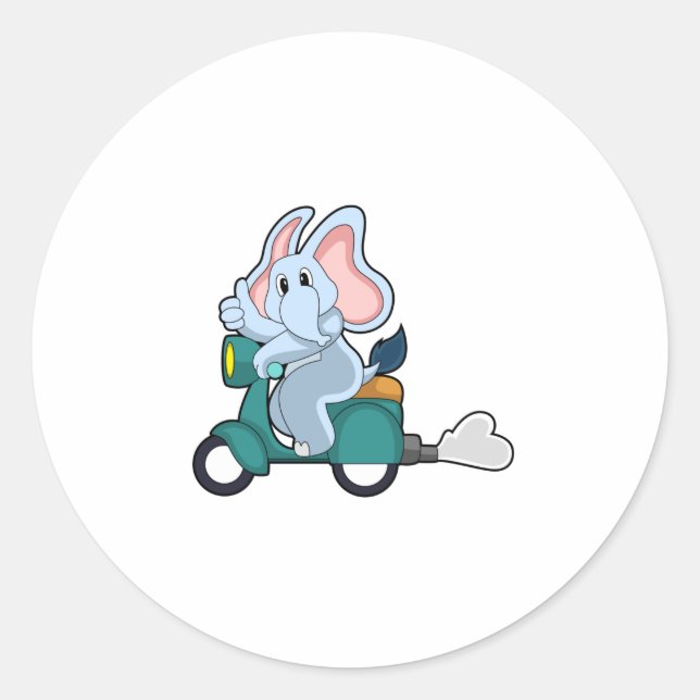 Sticker Rond Elephant comme vélo avec scooter (Devant)