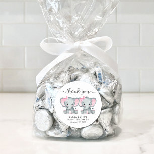 Sticker Rond Eléphant Cute Twin Baby Girls Douche Merci