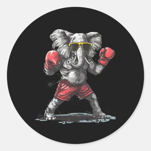 Sticker Rond Éléphant de boxe avec gants de boxe Kickboxing Amu (Devant)