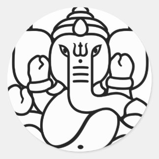 Sticker Rond Eléphant de Ganesha n° 3 (noir blanc)