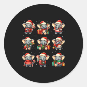 Sticker Rond Éléphant de Noël drôle d'amateur d'éléphant Pyjama