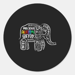 Sticker Rond Éléphant de sensibilisation à l'autisme Acceptatio