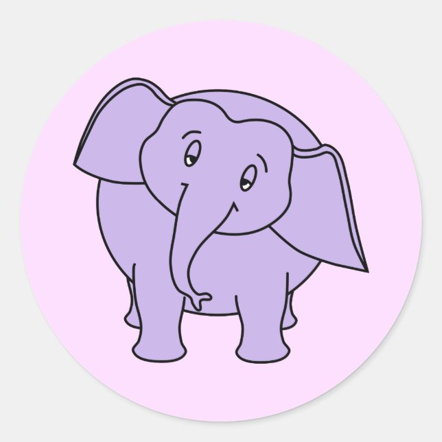 Sticker Rond Eléphant dormant violet. Dessin (Devant)