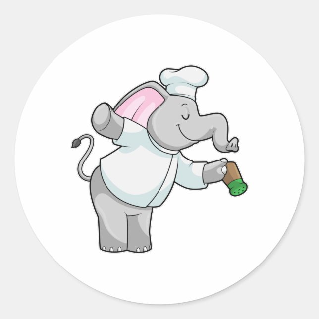 Sticker Rond Elephant en chef avec shaker de sel (Devant)