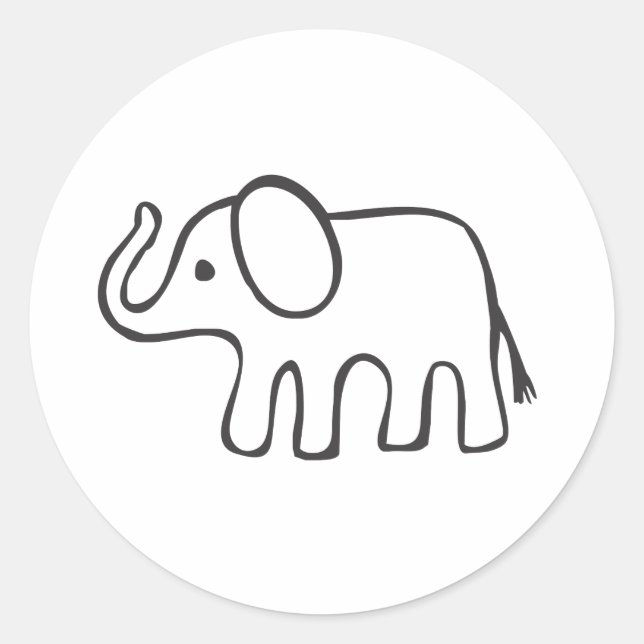 Sticker Rond Elephant en croquis noir et blanc (Devant)