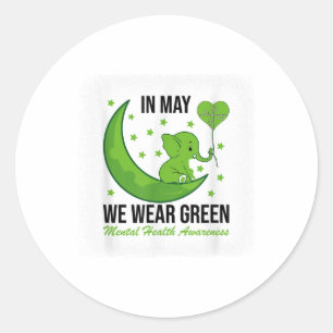Sticker Rond Elephant En Mai Nous Portons Vert Pour La Santé Me