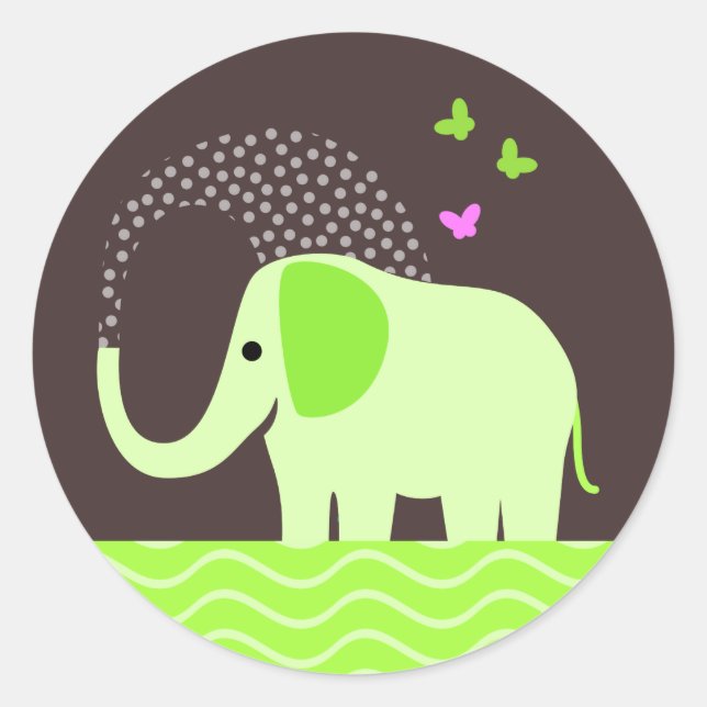 Sticker Rond Eléphant et papillons mignons (Devant)
