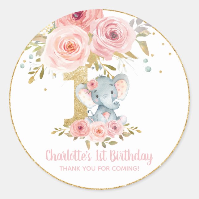Sticker Rond Eléphant flou mignon 1er anniversaire un Favoriser (Devant)