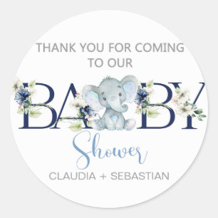 Sticker Rond Elephant garçon baby shower merci cercle autocolla
