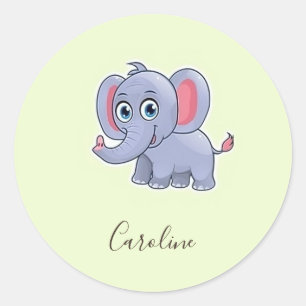 Sticker Rond Éléphant gris mignon vert