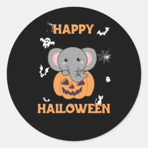 Sticker Rond Elephant In Pumkin Cute Elephant Happy Halloween