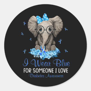 Sticker Rond Elephant Je porte du bleu pour quelqu'un des adept