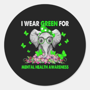 Sticker Rond Elephant Je Porte Le Vert Pour La Sensibilisation