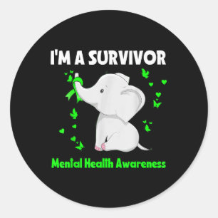 Sticker Rond Elephant Je suis un survivant Sensibilisation à la