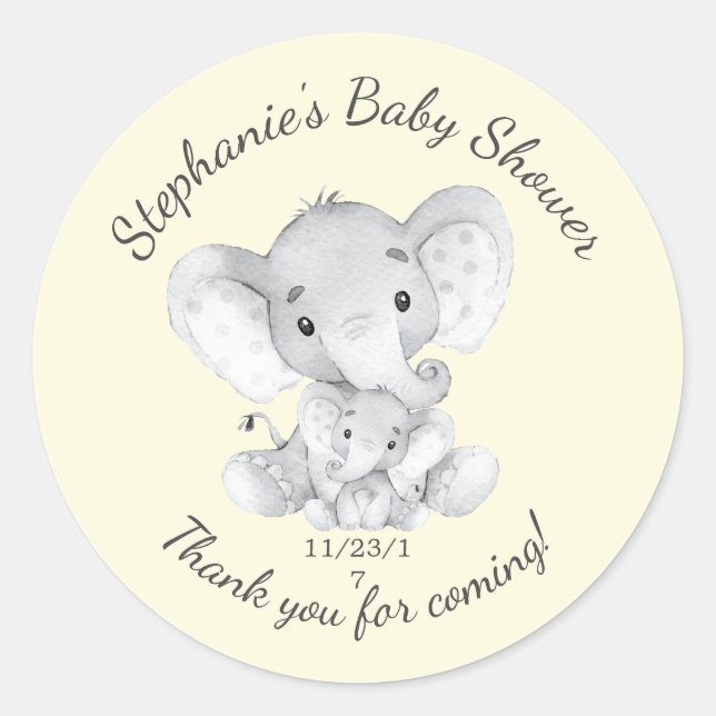 Sticker Rond Elephant Jungle Animaux Baby shower Favoriser Stic (Devant)