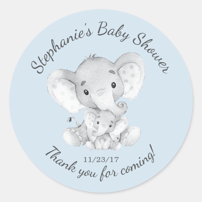 Sticker Rond Elephant Jungle Animaux Baby shower Favoriser Stic (Devant)