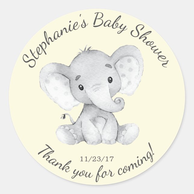 Sticker Rond Elephant Jungle Animaux Baby shower Favoriser Stic (Devant)