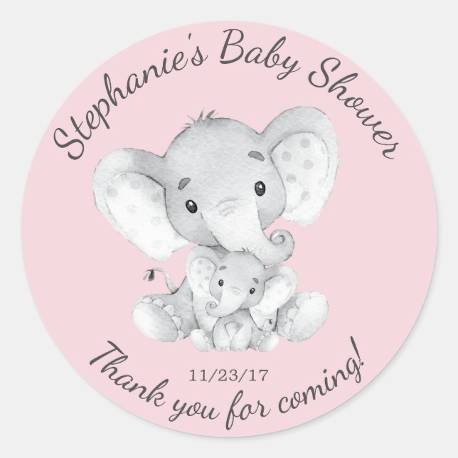 Sticker Rond Elephant Jungle Animaux Baby shower Favoriser Stic (Devant)