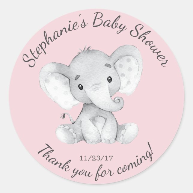 Sticker Rond Elephant Jungle Animaux Baby shower Favoriser Stic (Devant)