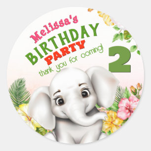 Sticker Rond Elephant Jungle Safari Anniversaire