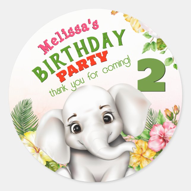 Sticker Rond Elephant Jungle Safari Anniversaire (Devant)