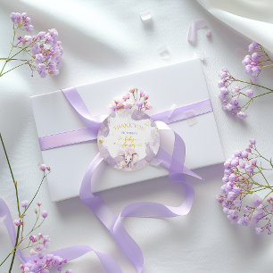 Sticker Rond Eléphant Lilac Floral Cute Merci Baby shower