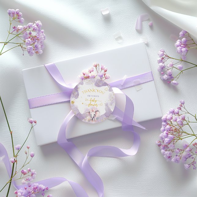 Sticker Rond Eléphant Lilac Floral Cute Merci Baby shower (Créateur téléchargé)