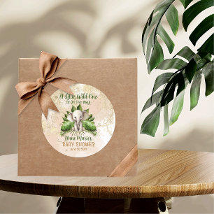 Sticker Rond Elephant Little Wild One Est En Chemin Baby shower