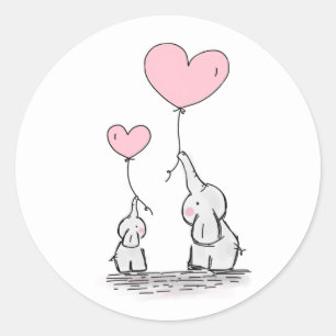 Sticker Rond Eléphant mère et bébé avec ballons
