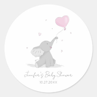 Sticker Rond Eléphant mignon avec Baby shower à ballon