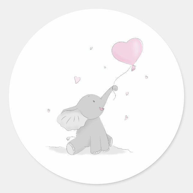 Sticker Rond Eléphant mignon avec Baby shower à ballon (Devant)