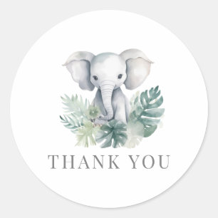 Sticker Rond Eléphant Neutral Cute Premier Anniversaire Merci