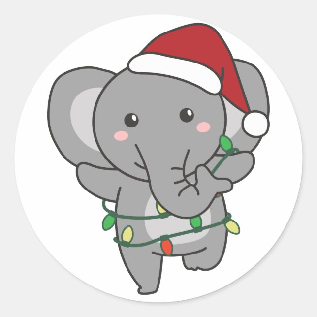 Sticker Rond Eléphant Noël Animaux d'hiver Eléphants Classi (Devant)