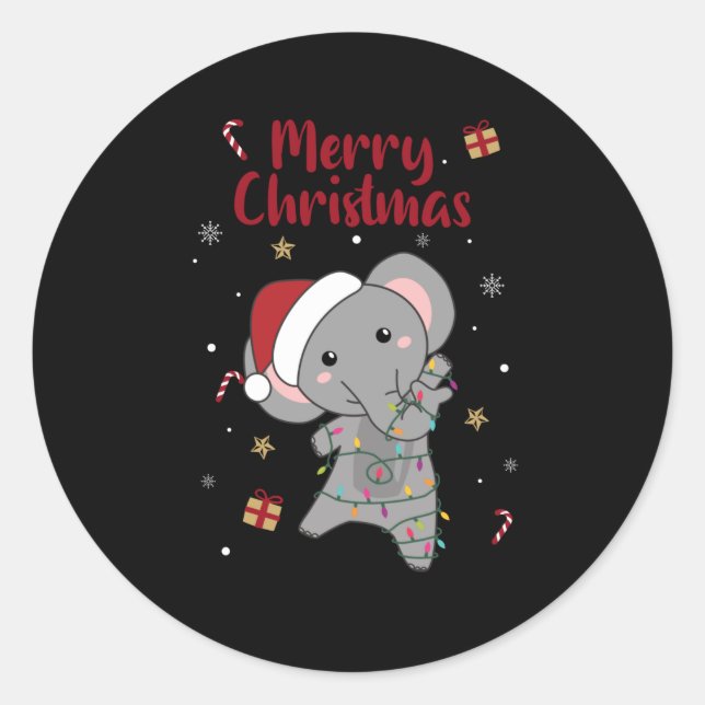 Sticker Rond Eléphant Noël Neige Hiver Animaux Eléphants (Devant)
