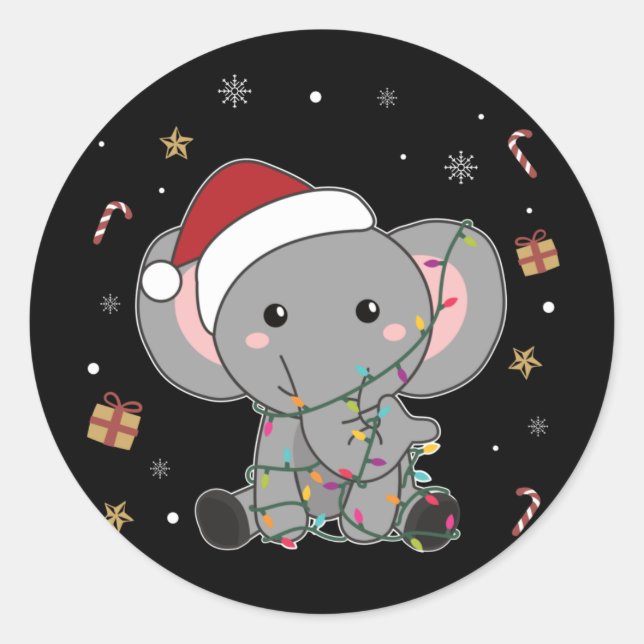 Sticker Rond Eléphant Noël Neige Hiver Animaux Eléphants C (Devant)