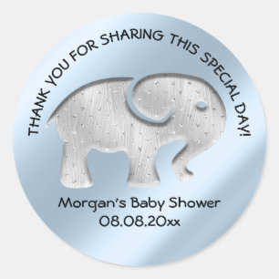 Sticker Rond Elephant Nouveau bébé Douche Favoriser bleu Merci