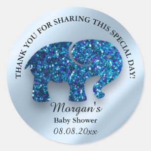 Sticker Rond Elephant Nouveau bébé Douche Favoriser Merci bleu