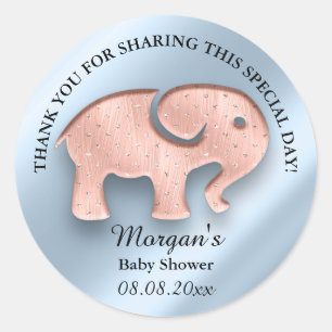 Sticker Rond Elephant Nouveau bébé Douche Favoriser Merci Rose