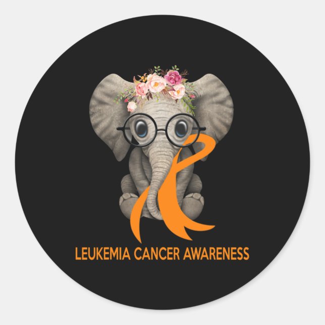 Sticker Rond Eléphant Orange Ruban Leucémie Cancer Sensibilisat (Devant)