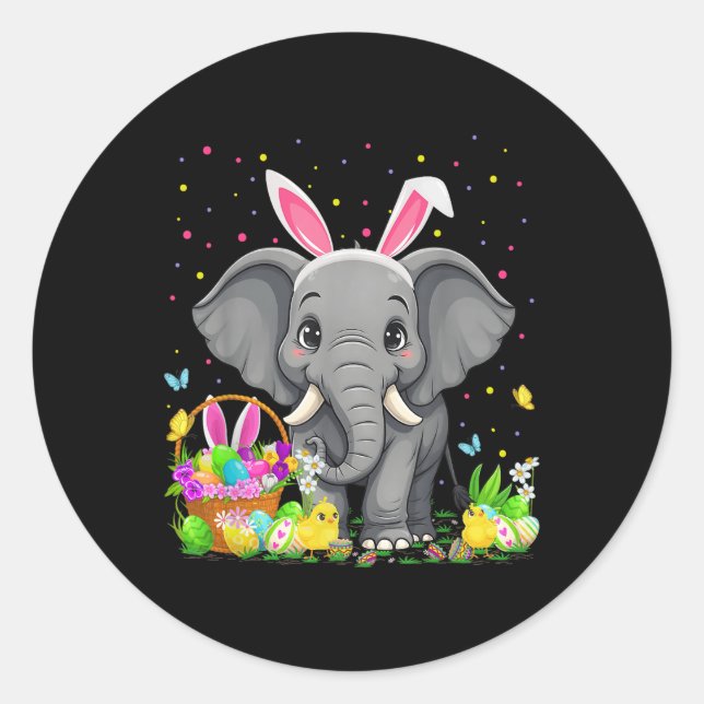 Sticker Rond Elephant Pâques chasse oeufs Bunny oreille éléphan (Devant)