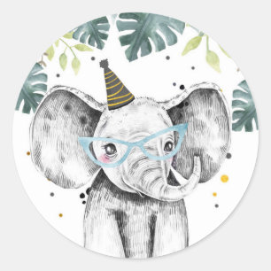 Sticker Rond Elephant Party Animaux Safari Garçon Anniversaire