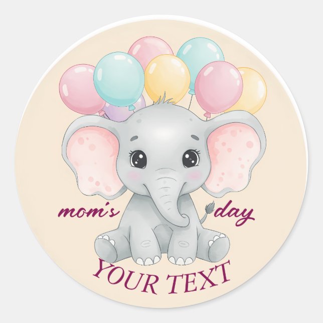 Sticker Rond Éléphant Personnalisé Mignon  (Devant)